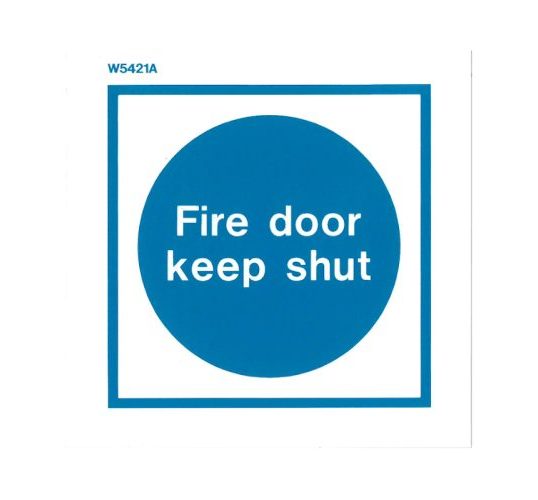 Vsafety Feuertür-Schild 'Keep Locked Shut' – 200x200 Mm, Blau, Selbstklebend, Nachtleuchtend