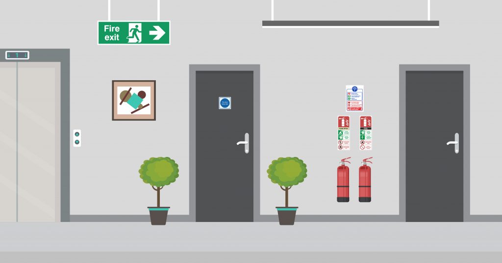 What are the 4 different fire safety signs?
